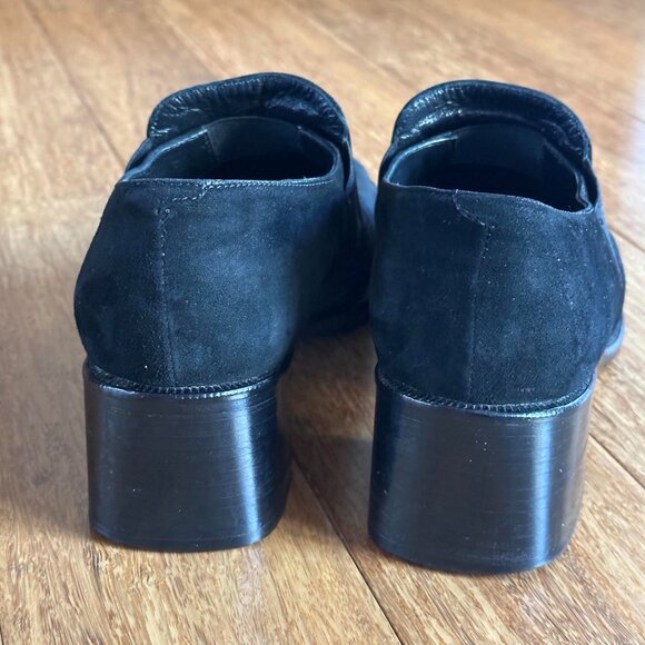 Saks Fifth Avenue Women's 7.5 black suede block heel loafer - Picture 2 of 10